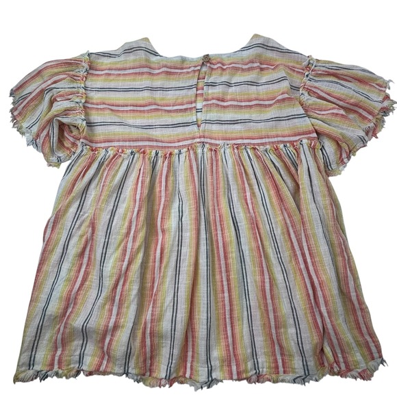 Free People Striped Ruffle Short Sleeve Tunic Top Cotton Gauze Womens Size Large - Picture 3 of 16